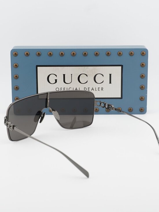 Gucci GG1936S 002 Shield Sunglasses - Gunmetal Grey / Grey